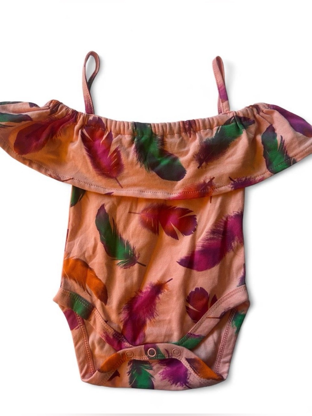 Wrangler Baby Girls Feather Print Ruffle Bodysuit 0–3M